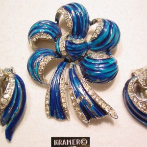 Blue Ribbon Kramer Pin and Earrings Set