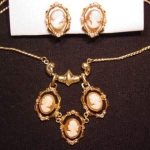 Petite Real Shell Cameo Necklace and Earrings Set