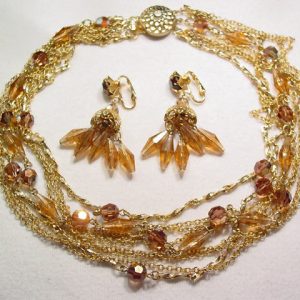 Smoky Topaz Colored Aurora Borealis Necklace and Earrings Set