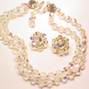 Dazzling Double-Strand Aurora Borealis Necklace and Earrings Set