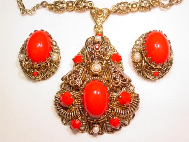 Opaque Red West Germany Necklace and Earrings