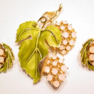 Pink Moonstone Grape Cluster Pin and Earrings