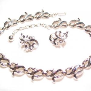 Trifari Silvertone Swirl Necklace and Earrings Set