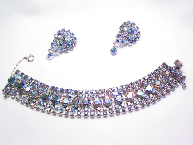 Stunning Blue Aurora Borealis Bracelet and Earrings Set