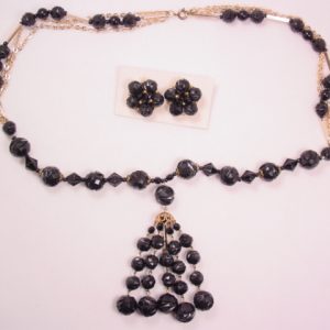 West Germany Black Plastic Necklace & Earrings Set