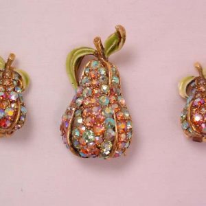 Art Aurora Borealis Pear Pin and Earrings Set