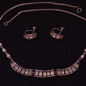Square Rhinestone Bogoff Necklace and Earrings Set