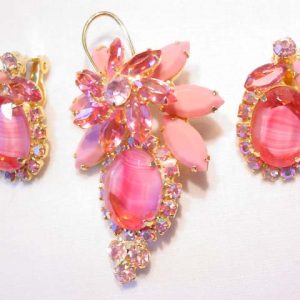 Multi Pink and Aurora Borealis DeLizza & Elster Pin and Earr