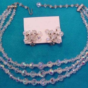 3-Strand Aurora Borealis Necklace and Earrings Set