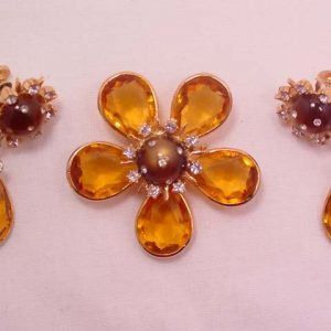 Topaz-Colored Flower Pin and Earrings