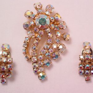 Starburst Aurora Borealis Pin and Earrings Set