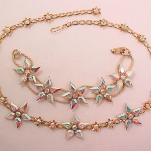 Vibrant Pink Aurora Borealis Stars Necklace and Bracelet