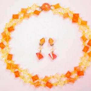 Austrian Orange and Yellow Plastic Necklace and Earrings Set