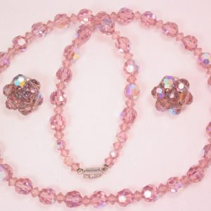 Lavender Aurora Borealis Crystal Necklace and Earrings Set