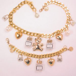 Paris Perfume Charm Necklace and Bracelet Set