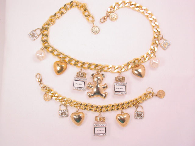 Paris Perfume Charm Necklace and Bracelet Set