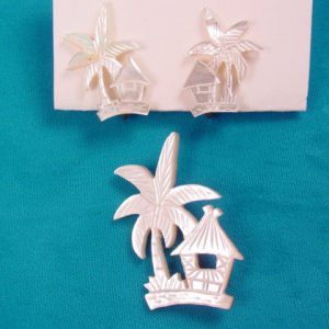 Cabana Under a Palm Tree Mother of Pearl Pin and Earrings Set