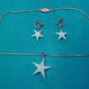 Blue Opalescent Stars Sterling Necklace and Earrings Set