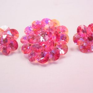 Bright Pink Aurora Borealis Beaded Pin and Earrings