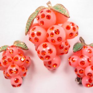 Wonderful Plastic Orange Grapes Pin and Earrings Set