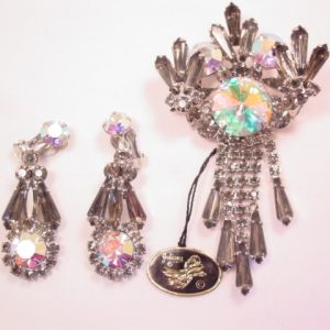 Beautiful Juliana Smoky Gray Rhinestone Pin and Earrings Set with Original Tag