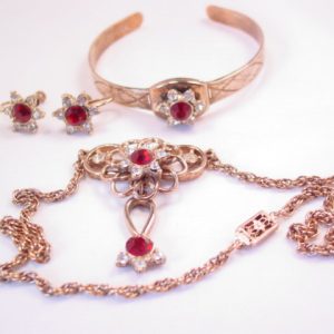 Old Red and Clear Rhinestone Parure Set