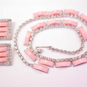 Pink Art Deco-Style Kramer Necklace and Earrings Set