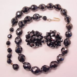 Imitation Hematite Black Glass Necklace and Earrings Set