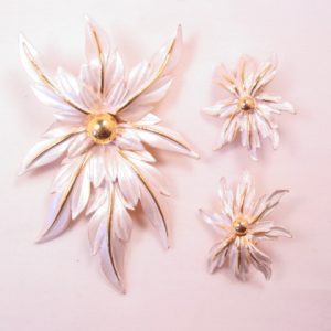 Parklane Pearlized Enamel Flower Pin and Earrings Set