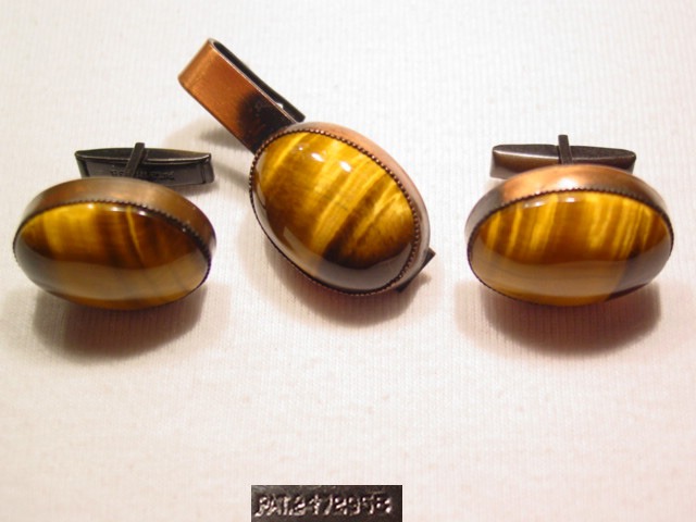 Tiger’s Eye Cuff Links and Tie Clip