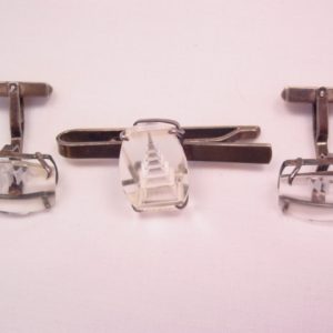 Beautiful Pagoda Crystal and Sterling Tie Clip and Cuff Links Set